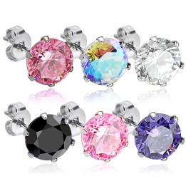 Paire Boucles d'oreille Clous homme femme Acier inoxydable Pierre Ronde