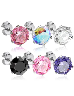 Paire Boucles d'oreille Clous homme femme Acier inoxydable Pierre Ronde