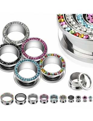 Piercing Tunnel Oreille en acier chirurgical Multi-Gemmes 