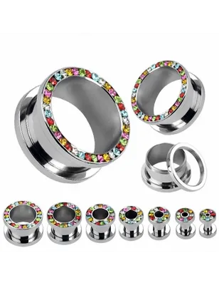 Piercing Tunnel Oreille en acier chirurgical Multi-Gemmes 