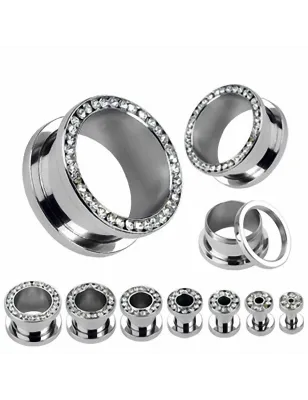 Piercing Tunnel Oreille en acier chirurgical Multi-Gemmes 