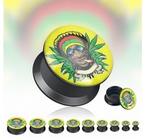 Achat Piercing Plug Acrylique Noir Rasta Jamaique Cannabis