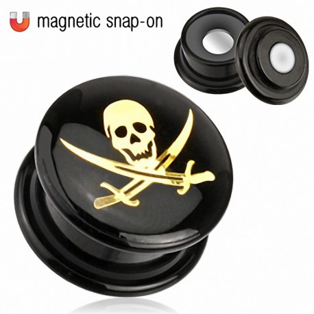 Achat Piercing Plug Acrylique Noir Magnétique Crâne Pirate