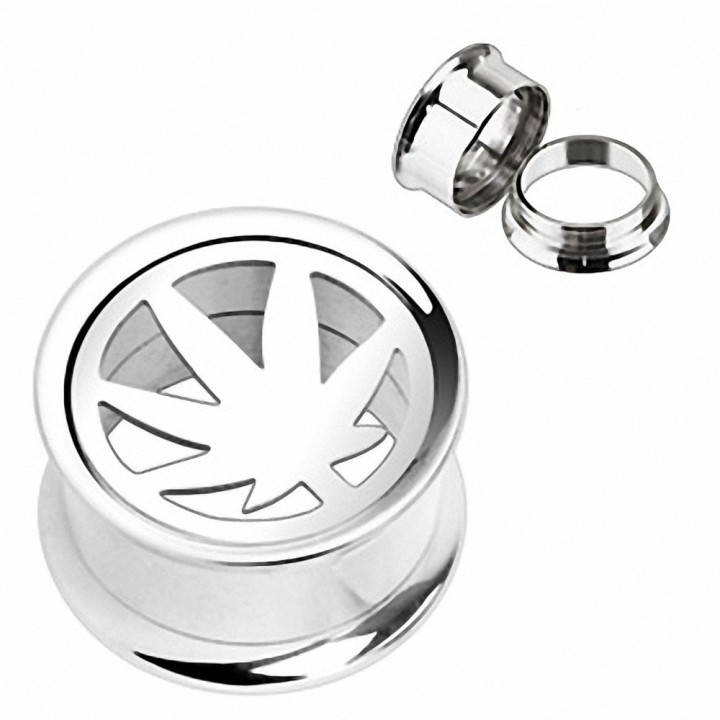 Piercing Tunnel Plug Oreille feuille de Cannabis Acier chirurgical