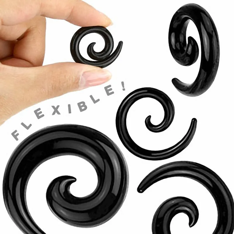 Piercing Ecarteur Spirale en Silicone Flexible Noir