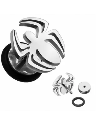 Faux Piercing Plug Araignée Argenté