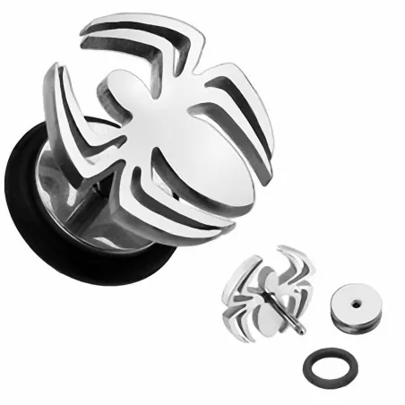Faux Piercing Plug Araignée Argenté