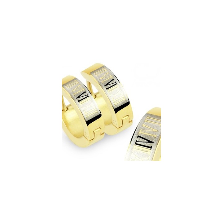 Paire Boucles d'oreille Anneaux Chiffres Romains Plaqué Or