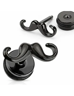 Faux Piercing oreille Plug moustache noir