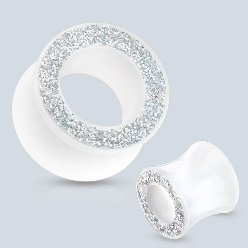 Piercing tunnel acrylique blanc paillettes Piercing tunnel acrylique blanc paillettes
