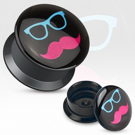 Piercing plug acrylique lunette moustache