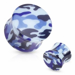 Piercing plug acrylique camouflage bleu