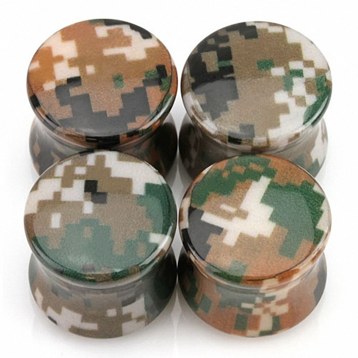 Piercing plug acrylique camouflage pixelisé marron