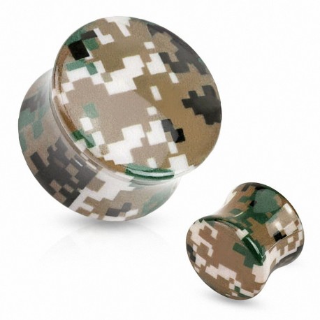 Piercing plug acrylique camouflage pixelisé marron