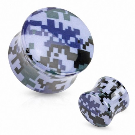 Piercing plug acrylique camouflage pixelisé bleu
