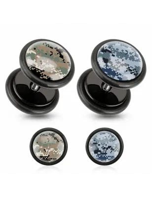 Faux Piercing plug camouflage pixelisé