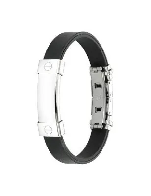 Bracelet caoutchouc et acier inoxydable - Plaque sans motif