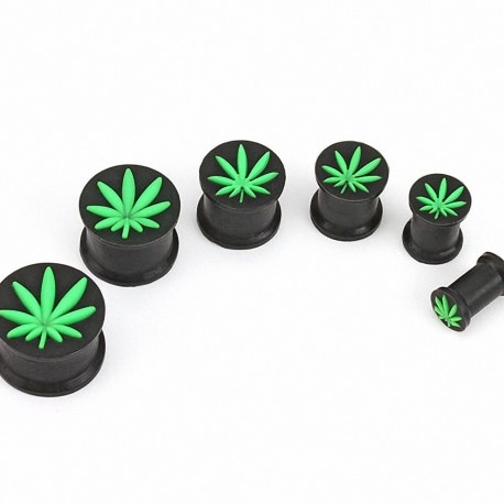 Piercing plug silicone noir cannabis