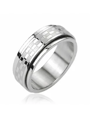 Bague Tournante acier inoxydable Damier 