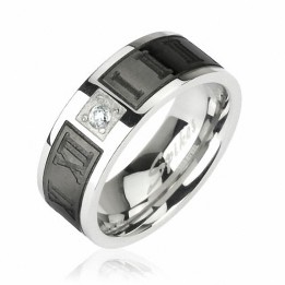 Bague Chiffres Romains Noir en acier inoxydable