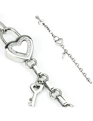 Bracelet en acier inoxydable Cadenas Cœur + Clef 