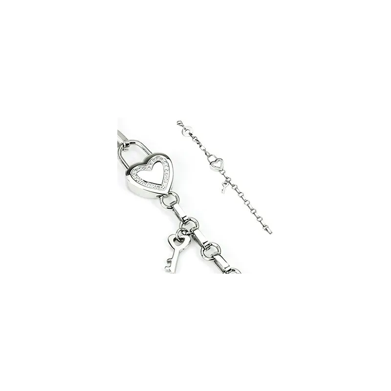 Bracelet en acier inoxydable Cadenas Cœur + Clef 