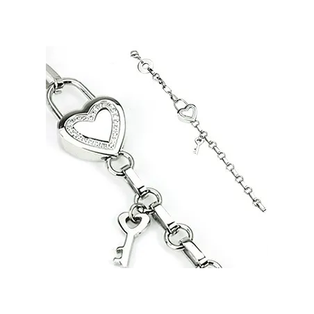 Bracelet en acier inoxydable Cadenas Cœur + Clef 