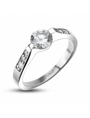 Bague Mariage Acier inoxydable Pierre CZ Solitaire