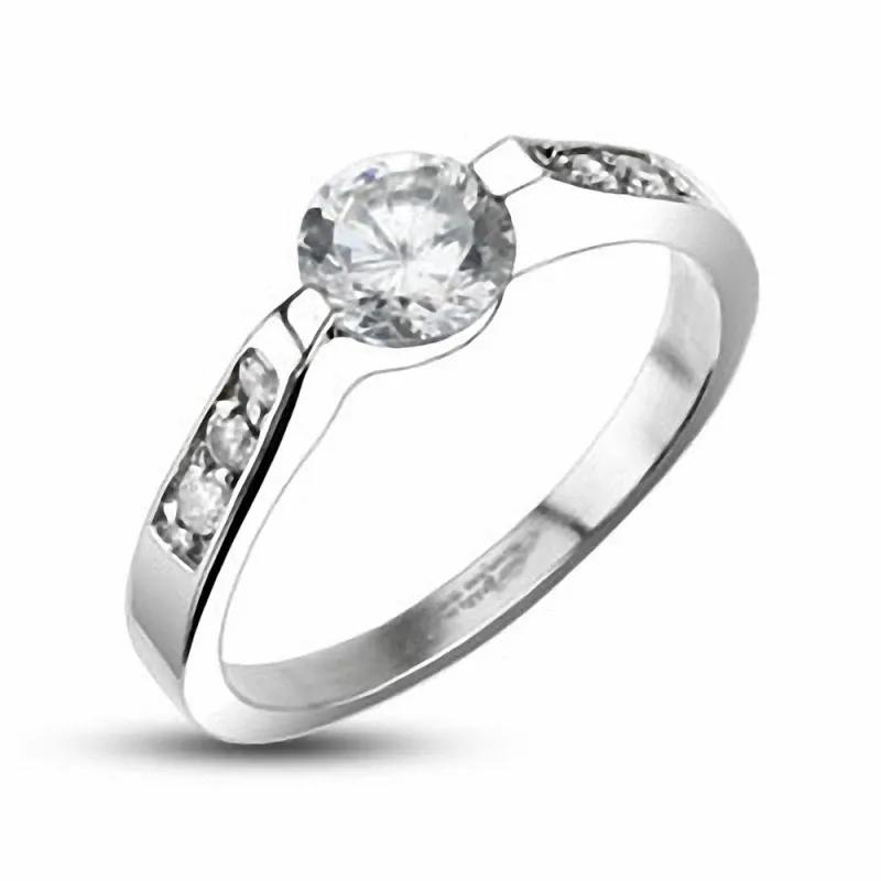 Bague Mariage Acier inoxydable Pierre CZ Solitaire
