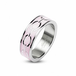 Bague acier inoxydable Liens d'Amour Emaillé Rose