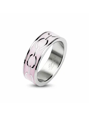 Bague acier inoxydable Liens d'Amour Emaillé Rose 