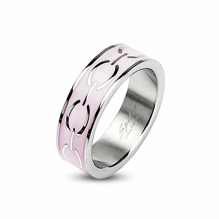 Bague acier inoxydable Liens d'Amour Emaillé Rose
