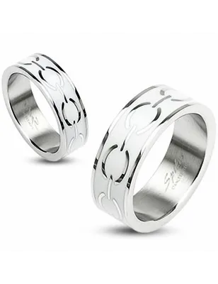 Bague acier inoxydable Liens d'Amour Emaillé Blanc