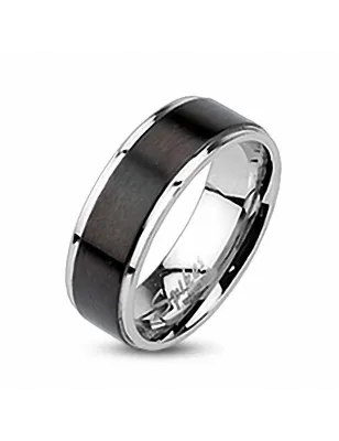 Bague acier inoxydable Centre Noir Brossé 