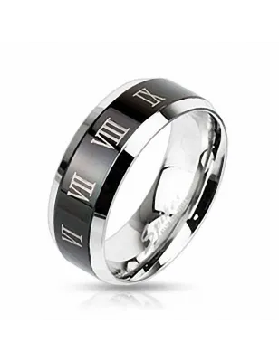 Bague homme femme en acier inoxydable Chiffre Romain Noir