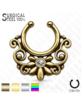 Faux piercing septum tribal floral