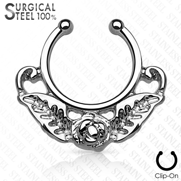 Faux piercing septum rose feuilles