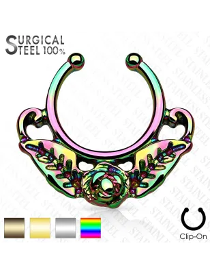 Faux piercing septum rose feuilles