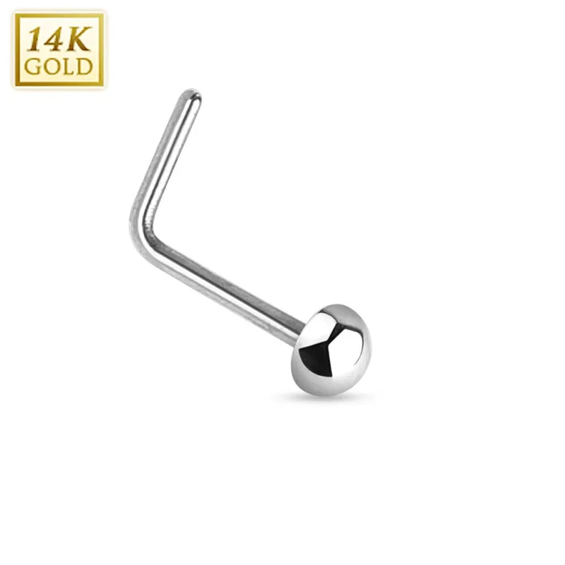 Piercing nez Or blanc 14 carats dôme tige en L Piercing nez Or blanc 14 carats dôme tige en L