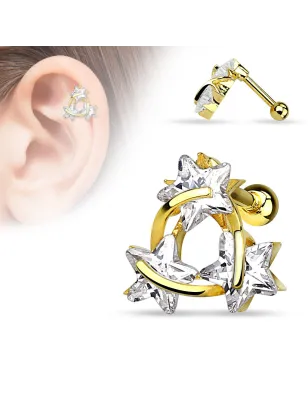 Piercing cartilage trois étoiles plaqué or