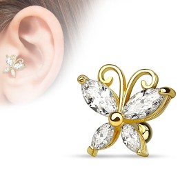 Piercing tragus papillon plaqué or