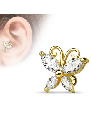 Piercing tragus papillon plaqué or