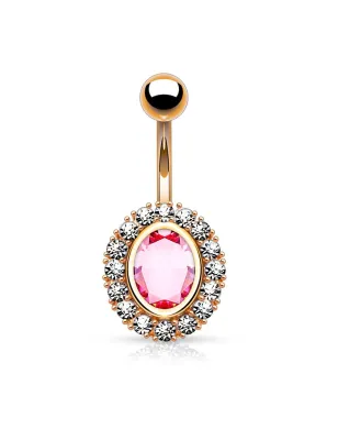 Piercing nombril plaqué or ovale gemme