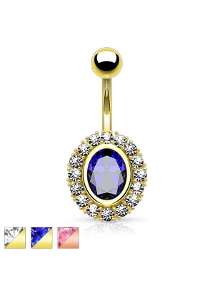 Piercing nombril plaqué or ovale gemme