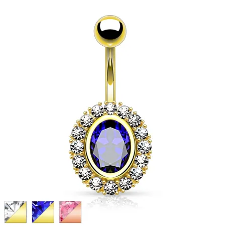 Piercing nombril plaqué or ovale gemme