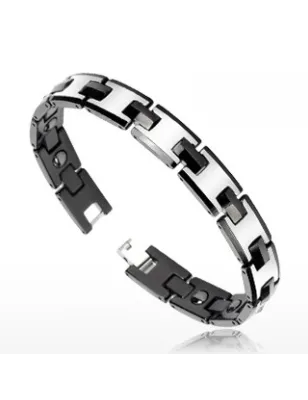 Bracelet Bio-Magnetic Tungstène Duo Noir Argenté 