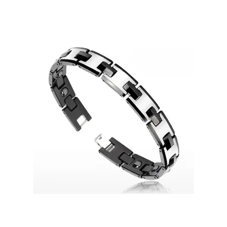 Bracelet Bio-Magnetic Tungstène Duo Noir Argenté 