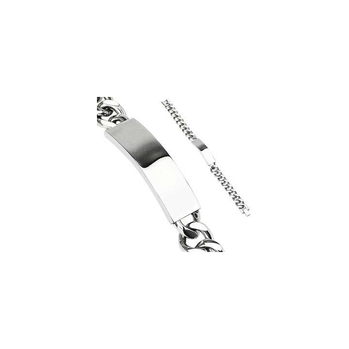Bracelet gourmette acier inoxydable avec plaque