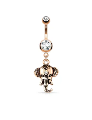 Piercing nombril pendentif éléphant or rose