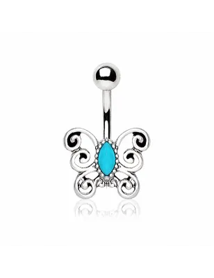 Piercing nombril papillon turquoise